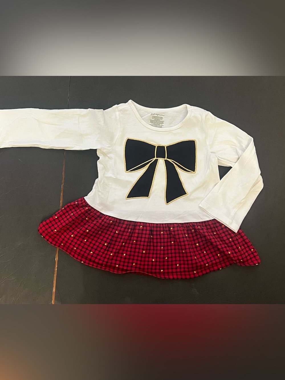 24m First Impressions Girls White Long-Sleeve Top with Red Plaid Skirted Hem